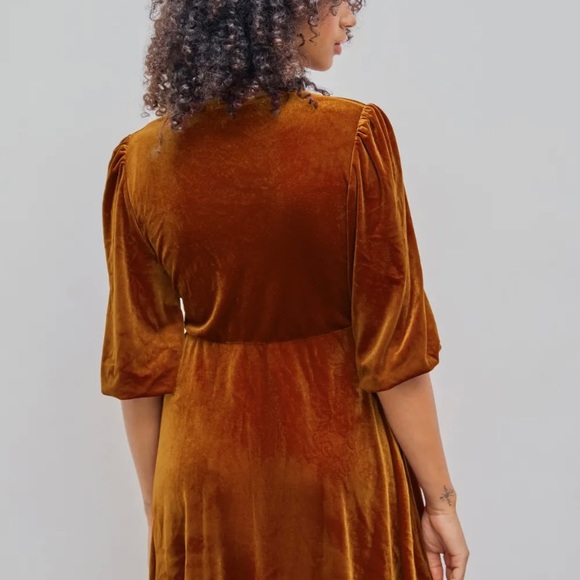 Velvet solid twist mini dress in copper M - Picture 5 of 7
